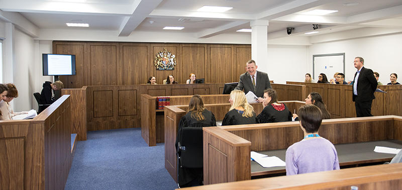 Law students study in The Ƶ of Worcester's own Court Room